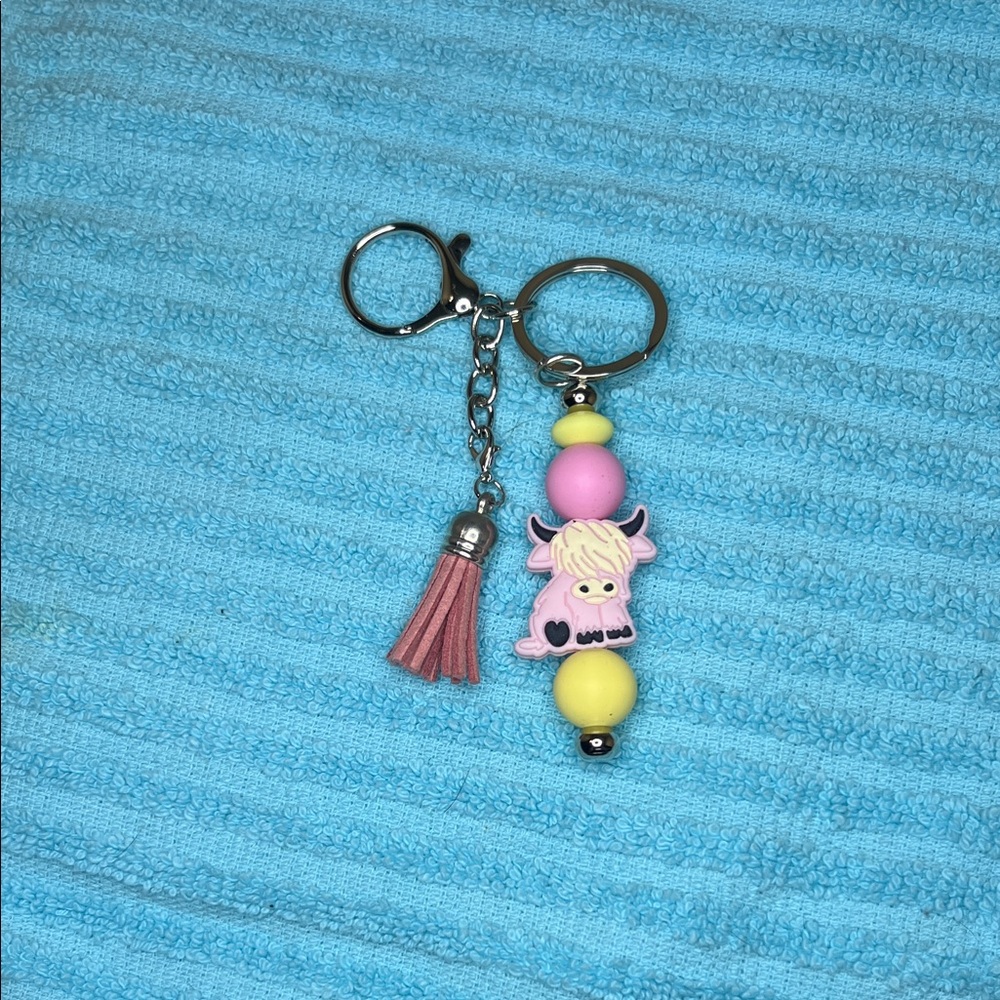 Cute Pink and Yellow Cow Keychain